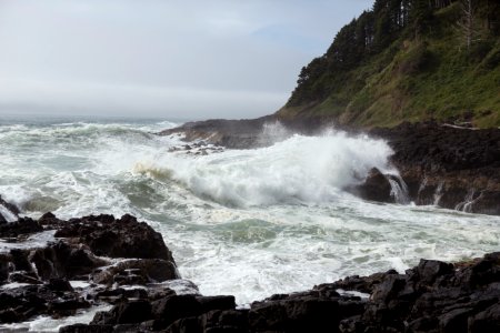 Waves entering Devils Churn at Cape Perpetua, Siuslaw National Forest