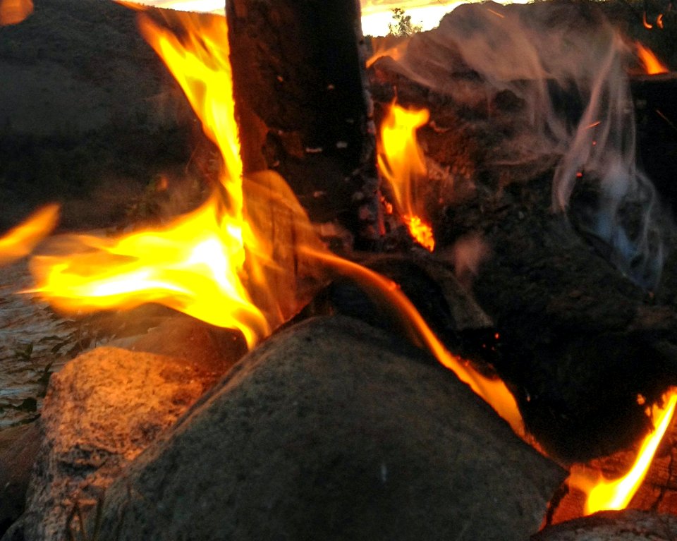 Campfire and tree silhouette on the Pacific Northwest Trail and Similkameen River 2