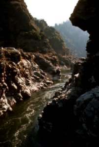 Drift Boat entering River Canyon, Rogue River Siskiyou National Forest.jpg