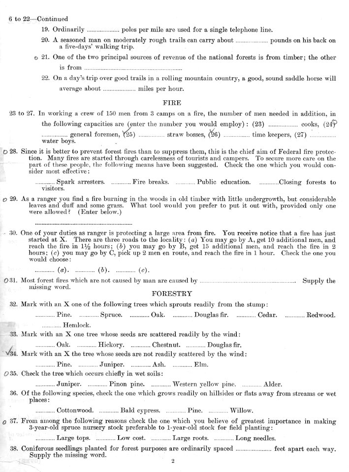 1925 Forest Service Ranger Exam, Page 2