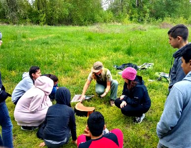 Columbia River Gorge National Scenic Area Field Rangers engage youth at Sandy River Delta.