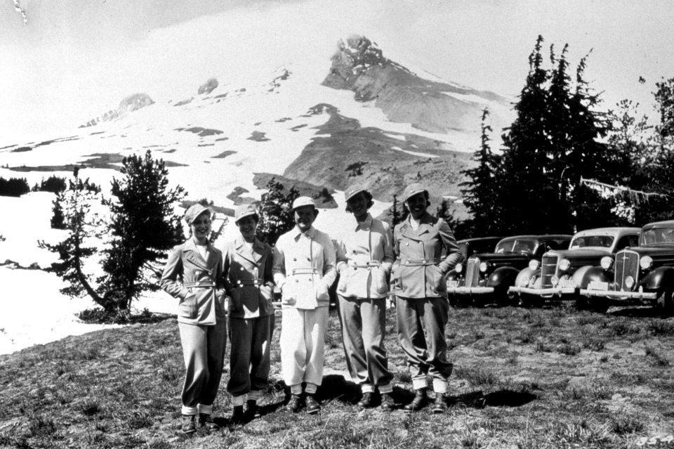 413 Snow Princesses pose at Timberline Lodge, Mt Hood Nat'l Forest