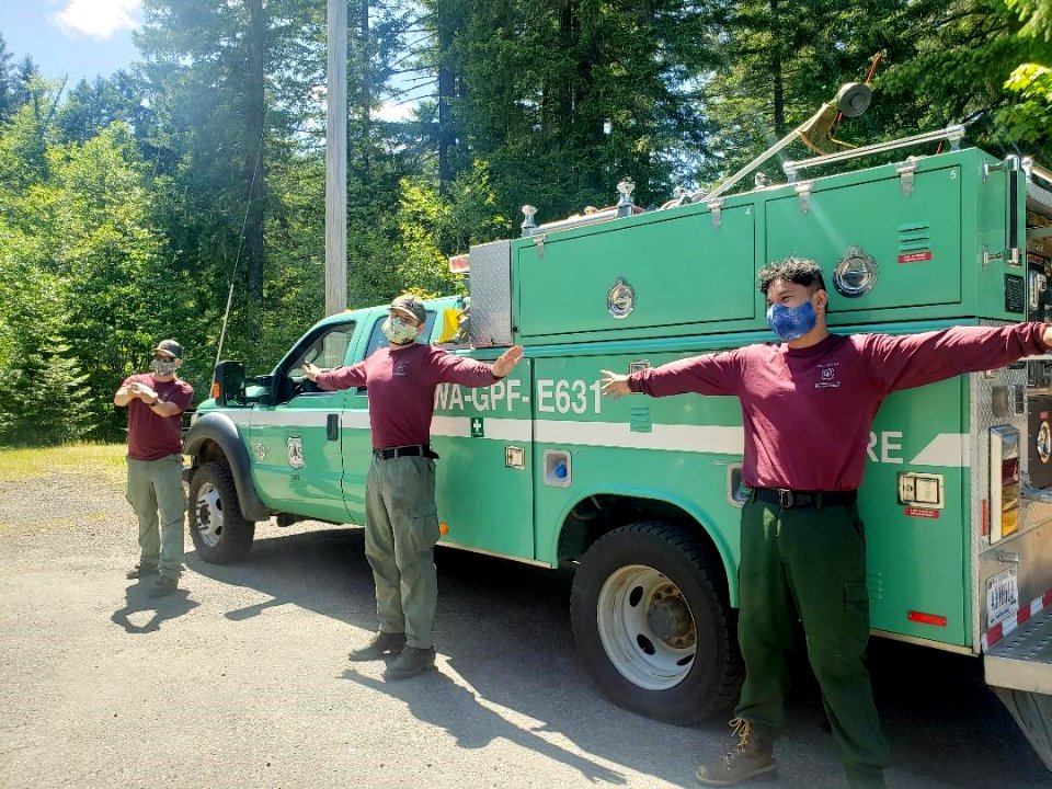 202006 GiffordPinchot South Zone Gifford Pinchot firefighters model new cloth masks generously donated by a local citizen.