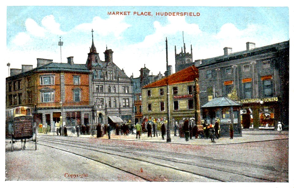 1911 postcard of Huddersfield Market Place
