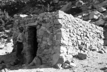 071 Rock shelter along Timberline Trail, Mt Hood 1930's photo
