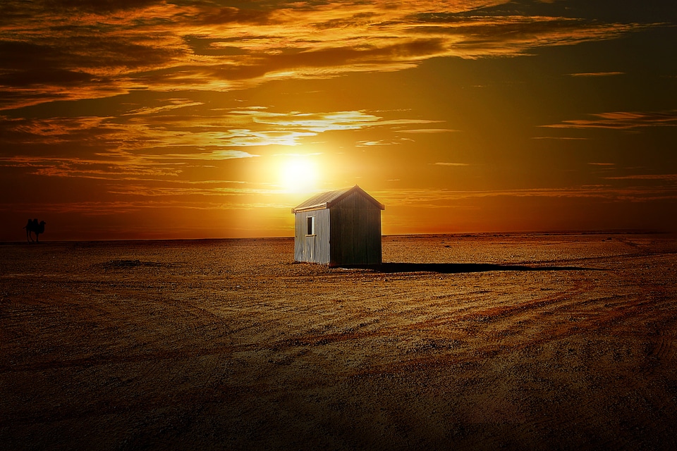 Hut sunset sky photo