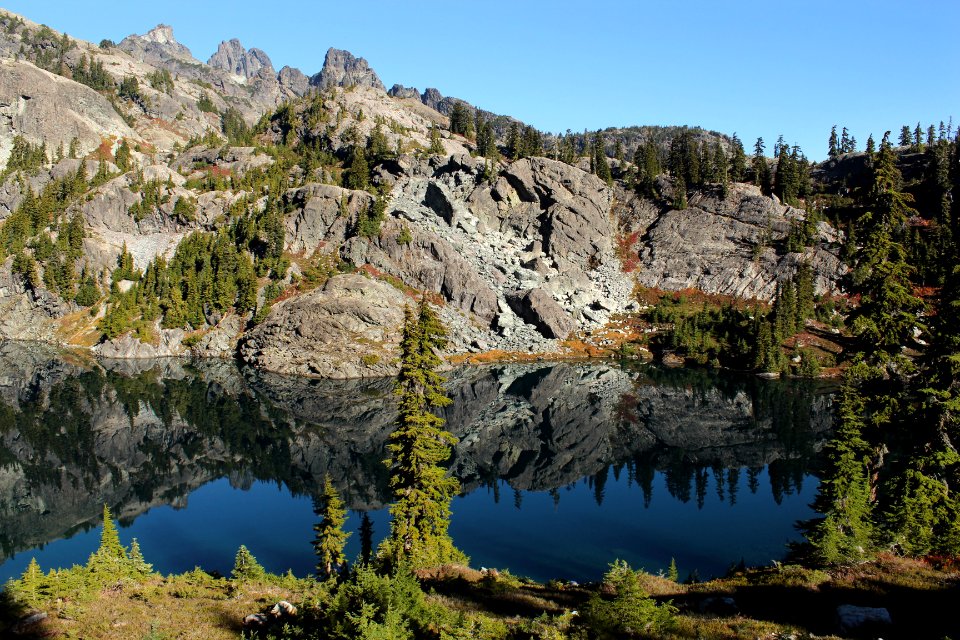 Reflection in Glacier Lake below Chikamin Peak, Alpine Lakes Wilderness on the Okanogan-Wenatchee National Forest