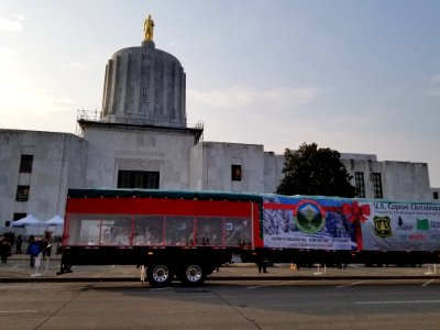 Truck in front of state capitol photo