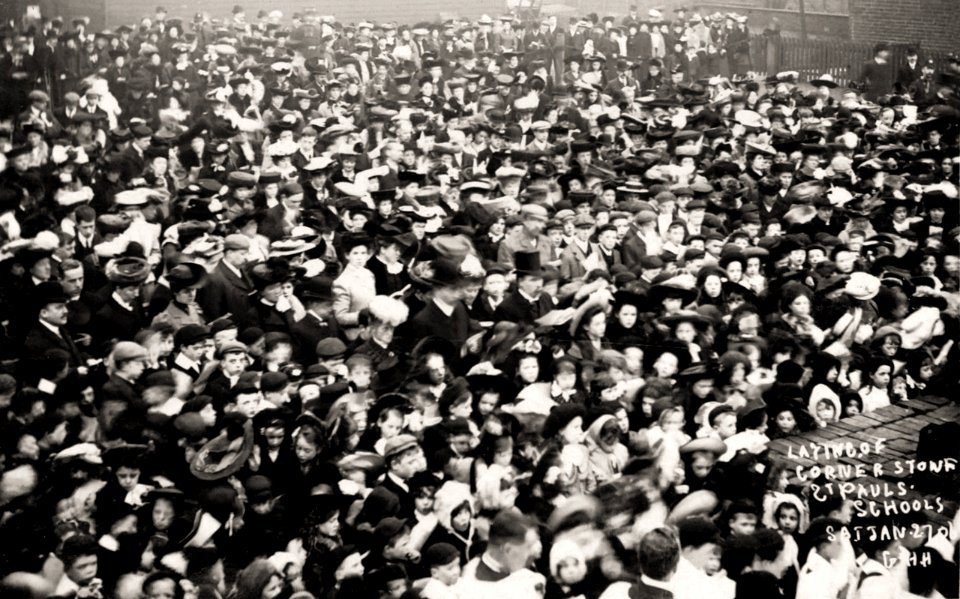 photograph of the stone laying of the St Paul's Church Schools, Huddersfield