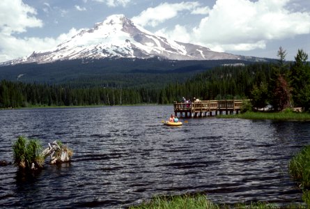 Recreation fishing and rafting Trillium Lake, Mt Hood National Forest photo