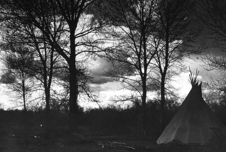 182 Indian encampment, teepee at early evening