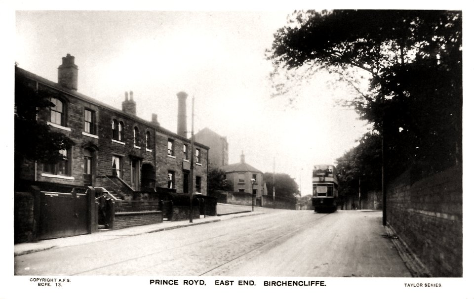 undated postcard of a tram at Prince Royd, Birchencliffe