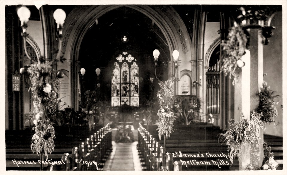 photograph of the 1907 Harvest Festival at St. James, Meltham Mills