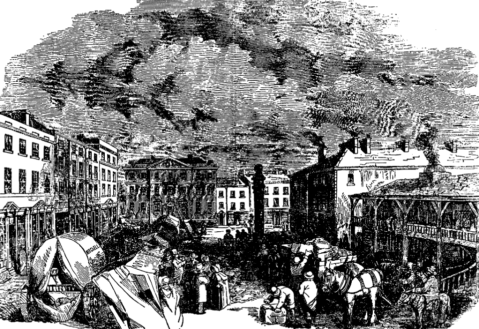 Engraving of Huddersfield Market Place