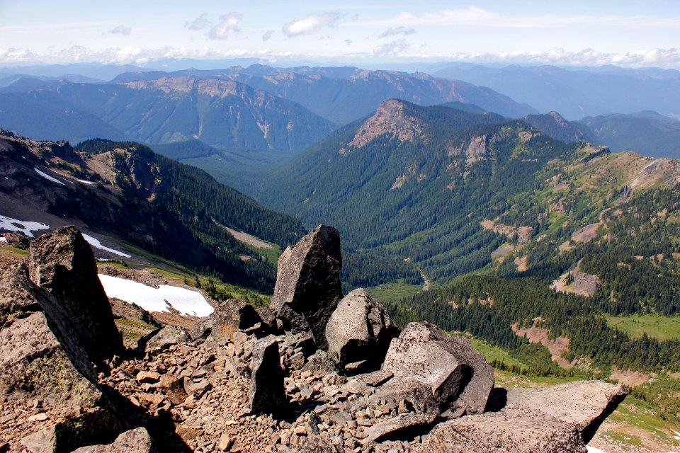 Middle Fork Johnson Creek valley from Hawkeye Point, Goat Rocks Wilderness on the Gifford Pinchot National Forest