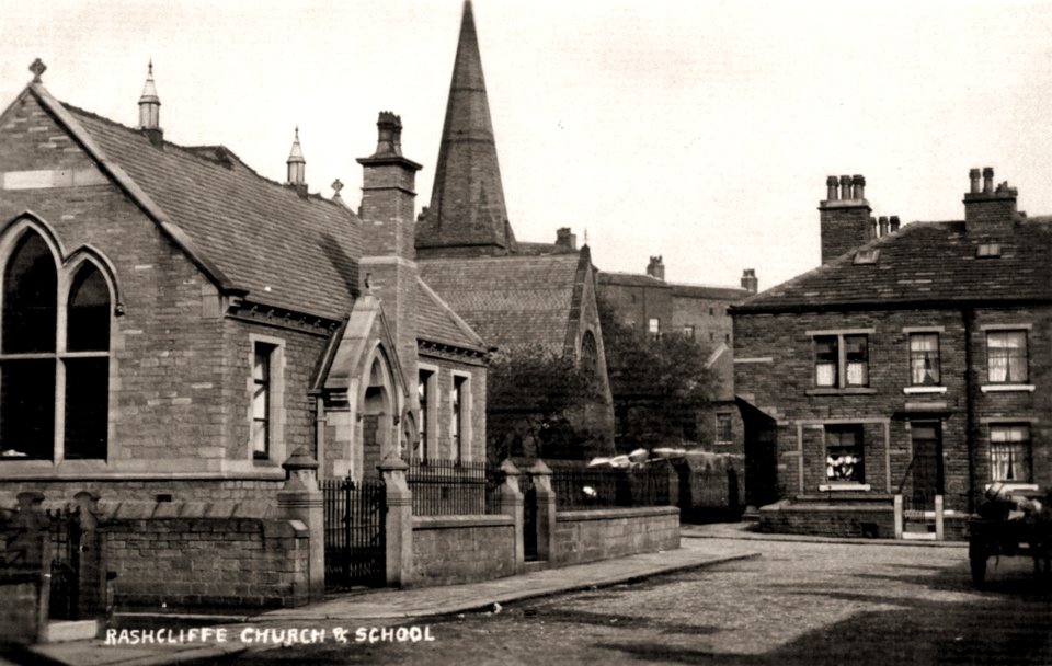 1920s photograph of Rashcliffe Church and School