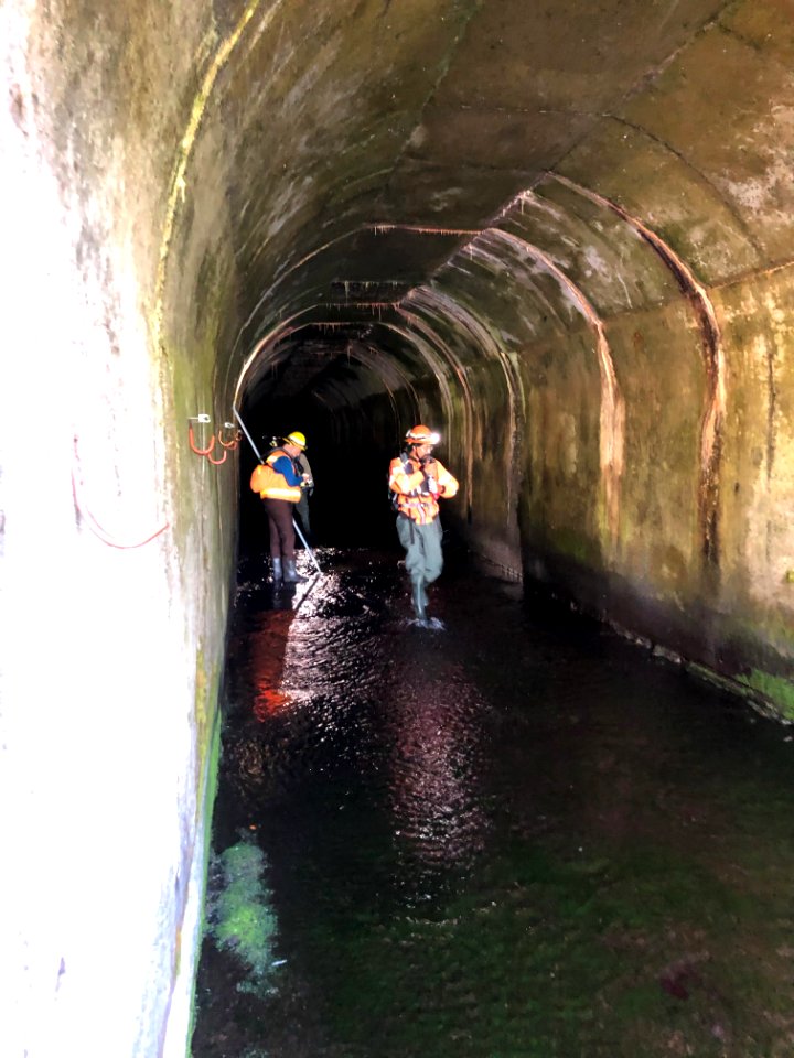 201908 Engineers in Spirit Lake Tunnel during an inspection in August 2019