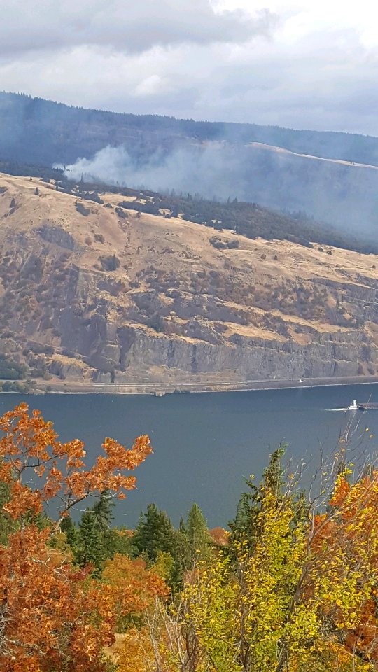 Prescribed fire in WA seen across the river from Oregon, Columbia River Gorge National Scenic Area