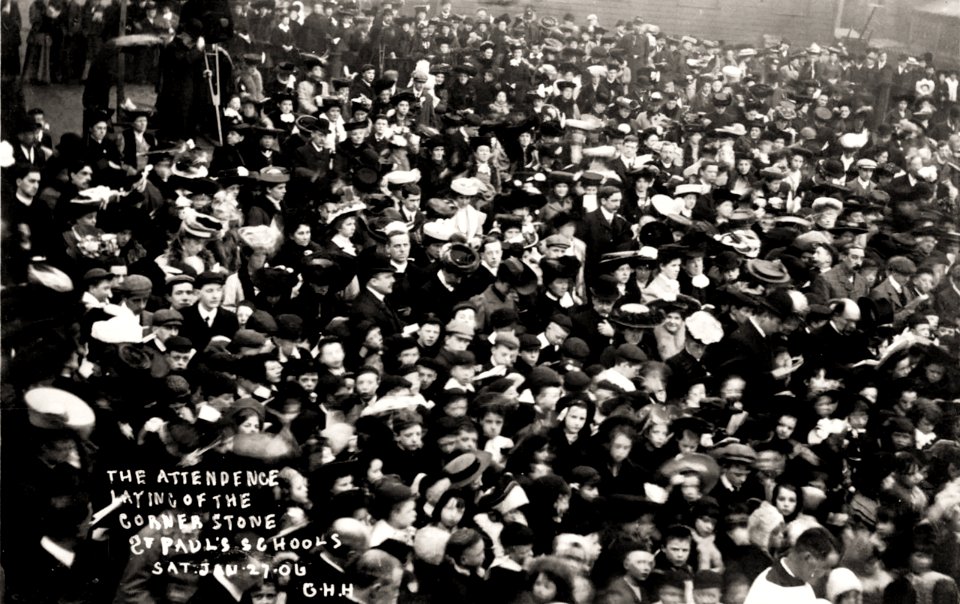 photograph of the stone laying of the St Paul's Church Schools, Huddersfield