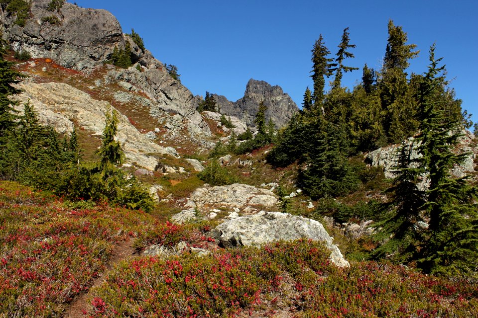 Autumn between Glacier and Chikamin Lakes, Alpine Lakes Wilderness on the Okanogan-Wenatchee National Forest