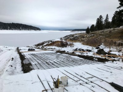 Boat ramp reconstruction project gets dusted with some of the first snow of the season at Wallowa-Whitman National Forest.