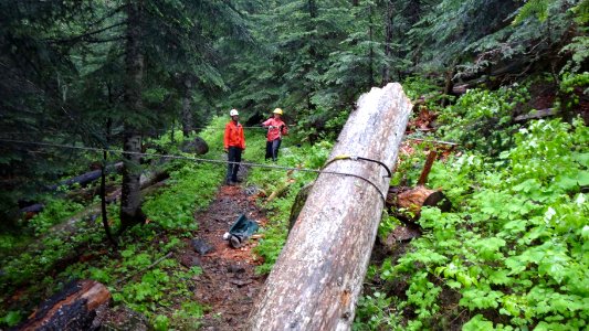 Wahtum Lake area log removal by Pacific Crest Trail Association volunteeers.