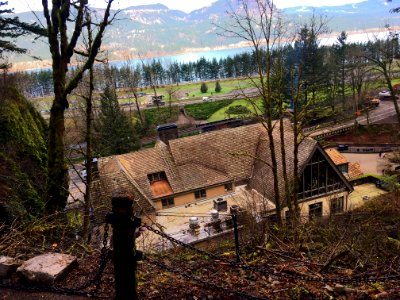 Multnomah Falls Lodge is now protected by a new rockfall barrier fence. photo