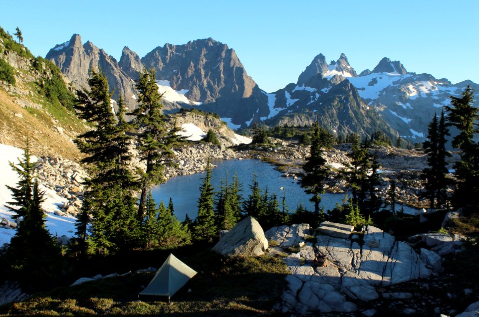 Dispersed camping at Tank Lakes, Alpine Lakes Wilderness on the Mt. Baker-Snoqualmie National Forest
