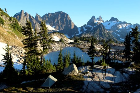 Dispersed camping at Tank Lakes, Alpine Lakes Wilderness on the Mt. Baker-Snoqualmie National Forest