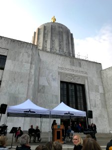 Nikki Swanson speaking at the Oregon State Capitol photo