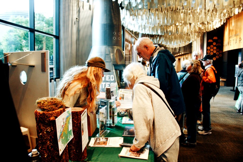 Columbia River Gorge National Scenic Area staff answer questions at a public forum at OMSI.