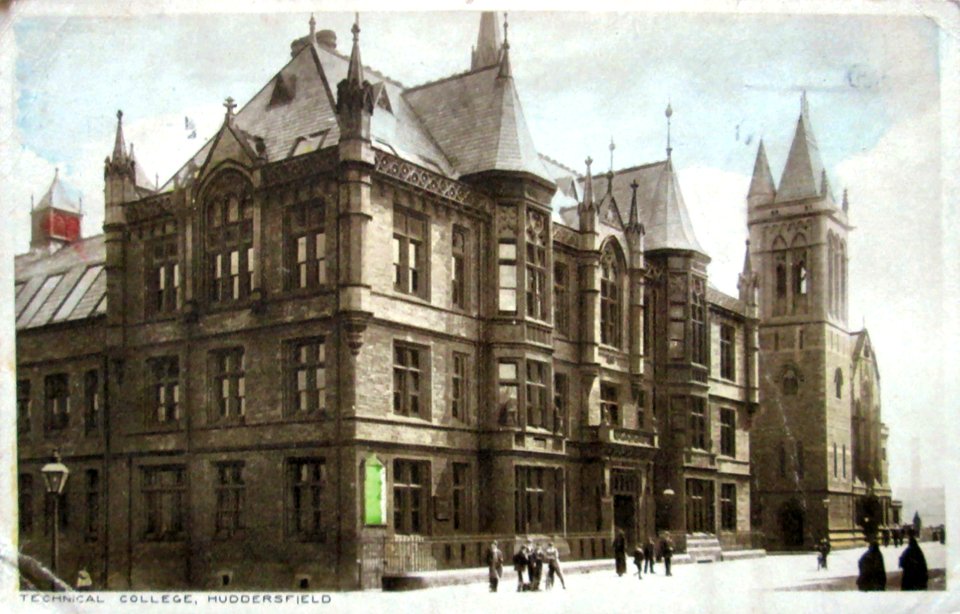 1920 hand tinted photo postcard of the Techincal College, Huddersfield