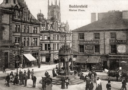 undated photo postcard of Huddersfield Market Place