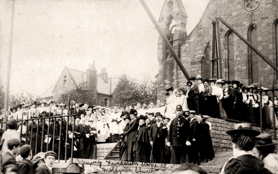 undated photograph of a stone laying ceremony at Christ Church, Moldgreen