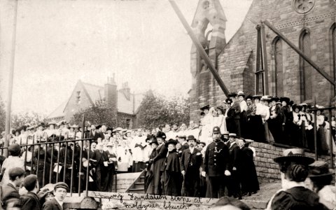 undated photograph of a stone laying ceremony at Christ Church, Moldgreen