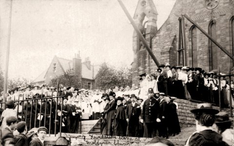 undated photograph of a stone laying ceremony at Christ Church, Moldgreen photo