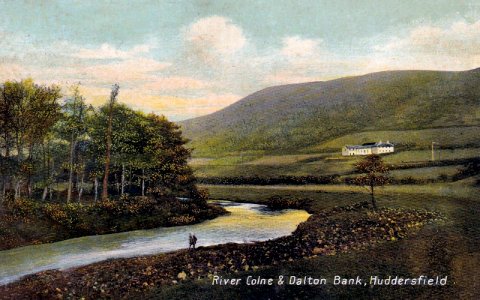 1907 postcard of the River Colne and Dalton Bank