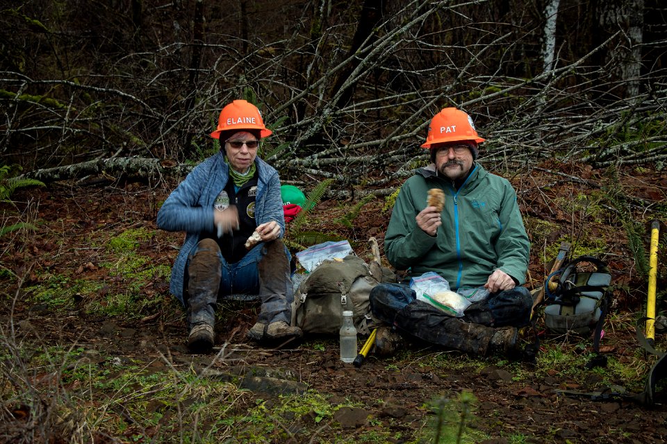 Trail volunteers on a break