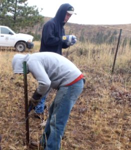 NationalPublicLandsDay AJHaynesBoyScoutTroop16&NateMcPherronWorkingOnFence 2013-09-28 byJesseMcCarty