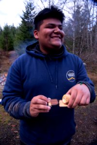 Eating s'mores was a highlight at a holiday tree outing at Gifford Pinchot National Forest, November 2018.  Photo by Sandy Burks.