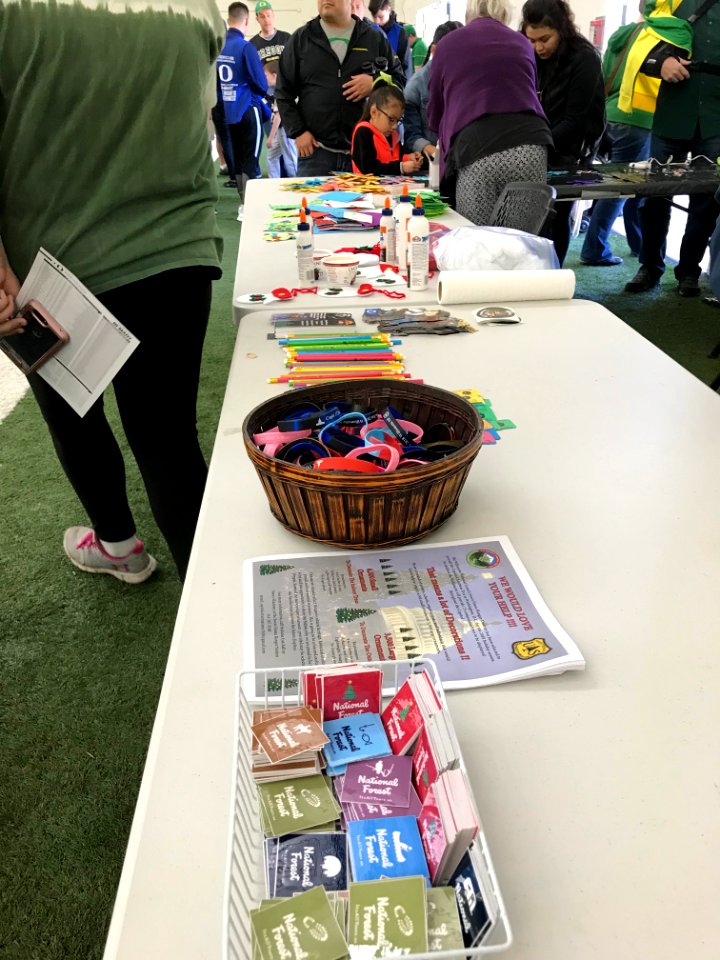 Making Christmas ornaments at the University of Oregon spring football game.