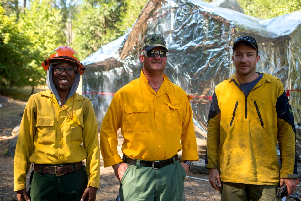 Historic Store Gulch wrapped in Kevlar foil; with READ Ann Brown and TFLD's (Aussie) Julian Davies and Josh Havird