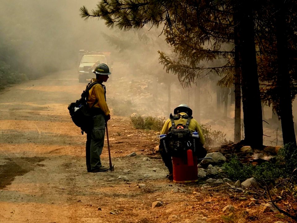 Firefighters taking a breath on the Lionshead Fire, 9-15-2020