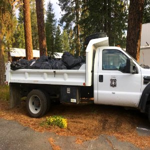 2020 Gifford Pinchot Forest Service truck filled with garbage bags in Mt Adams Ranger District USFS photo.