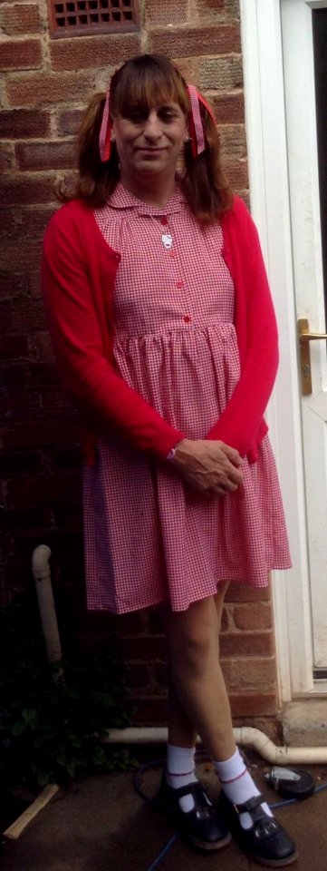 My girls red gingham school dress