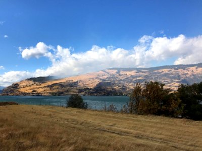 Prescribed fire in WA seen from I-84 westbound near Mosier, OR, Columbia River Gorge National Scenic Area.
