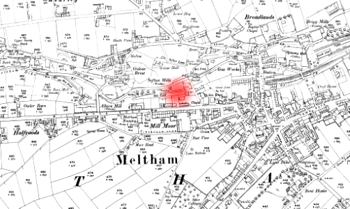 1906 map showing the location of Sefton Mills, Meltham