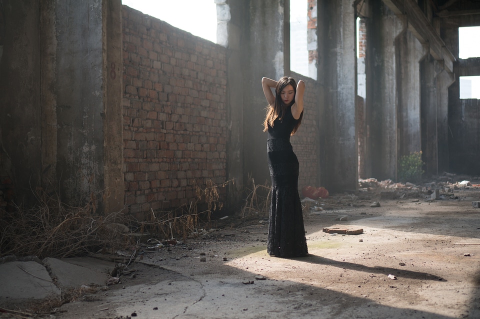 Woman model black dress