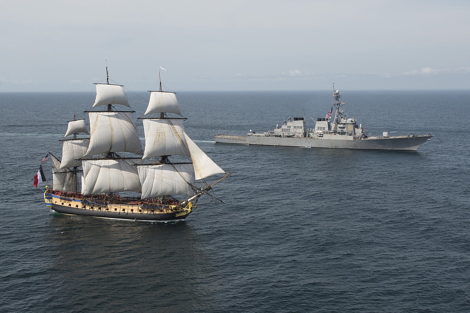Navy frigate sails