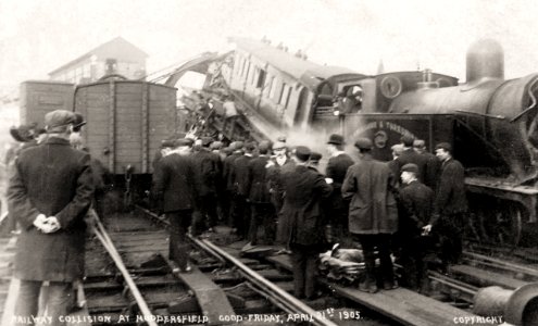 1905 photo postcard of the Good Friday railway crash at Huddersfield